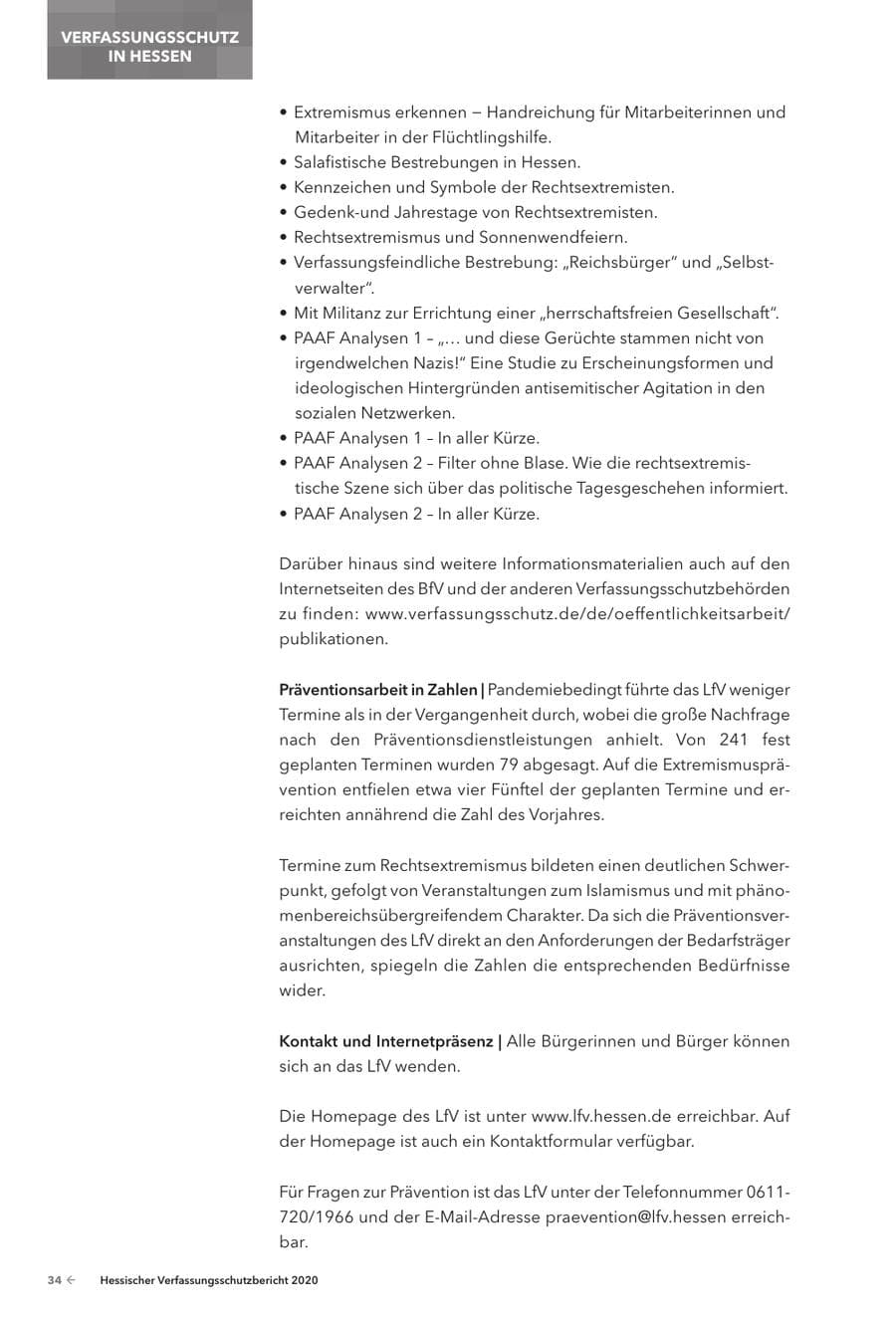 Seite 36 des Verfassungsschutzbericht 2020 Hessen