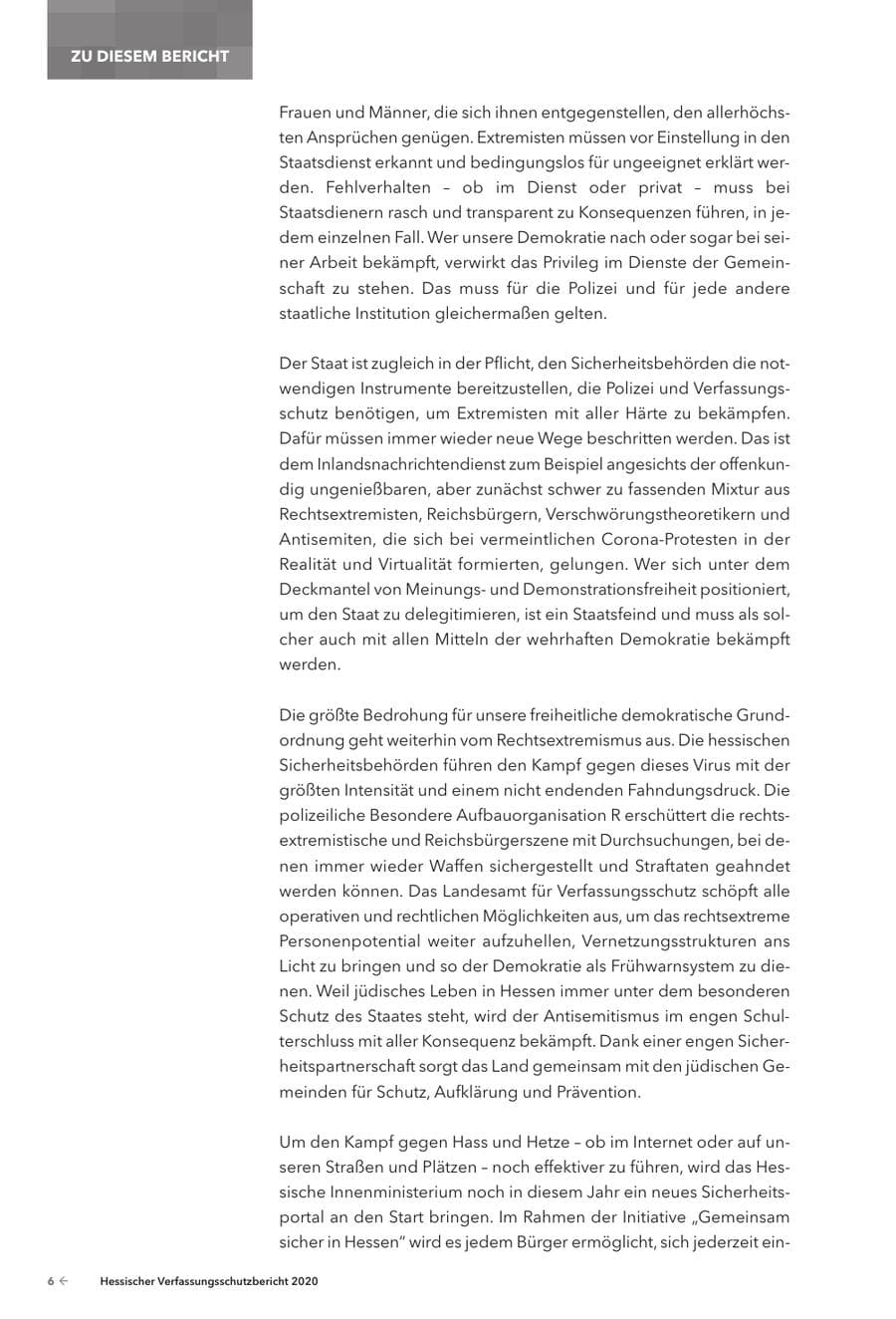Seite 8 des Verfassungsschutzbericht 2020 Hessen
