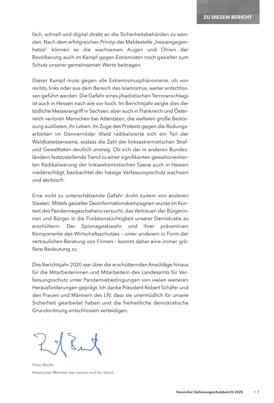 Seite 9 des Verfassungsschutzbericht 2020 Hessen