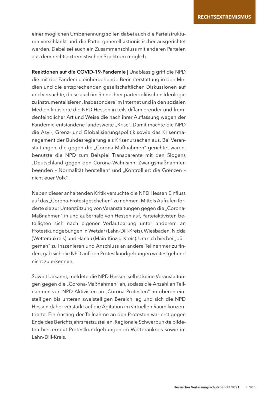 Seite 107 des Verfassungsschutzbericht 2021 Hessen