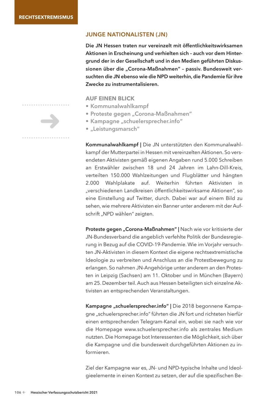 Seite 108 des Verfassungsschutzbericht 2021 Hessen