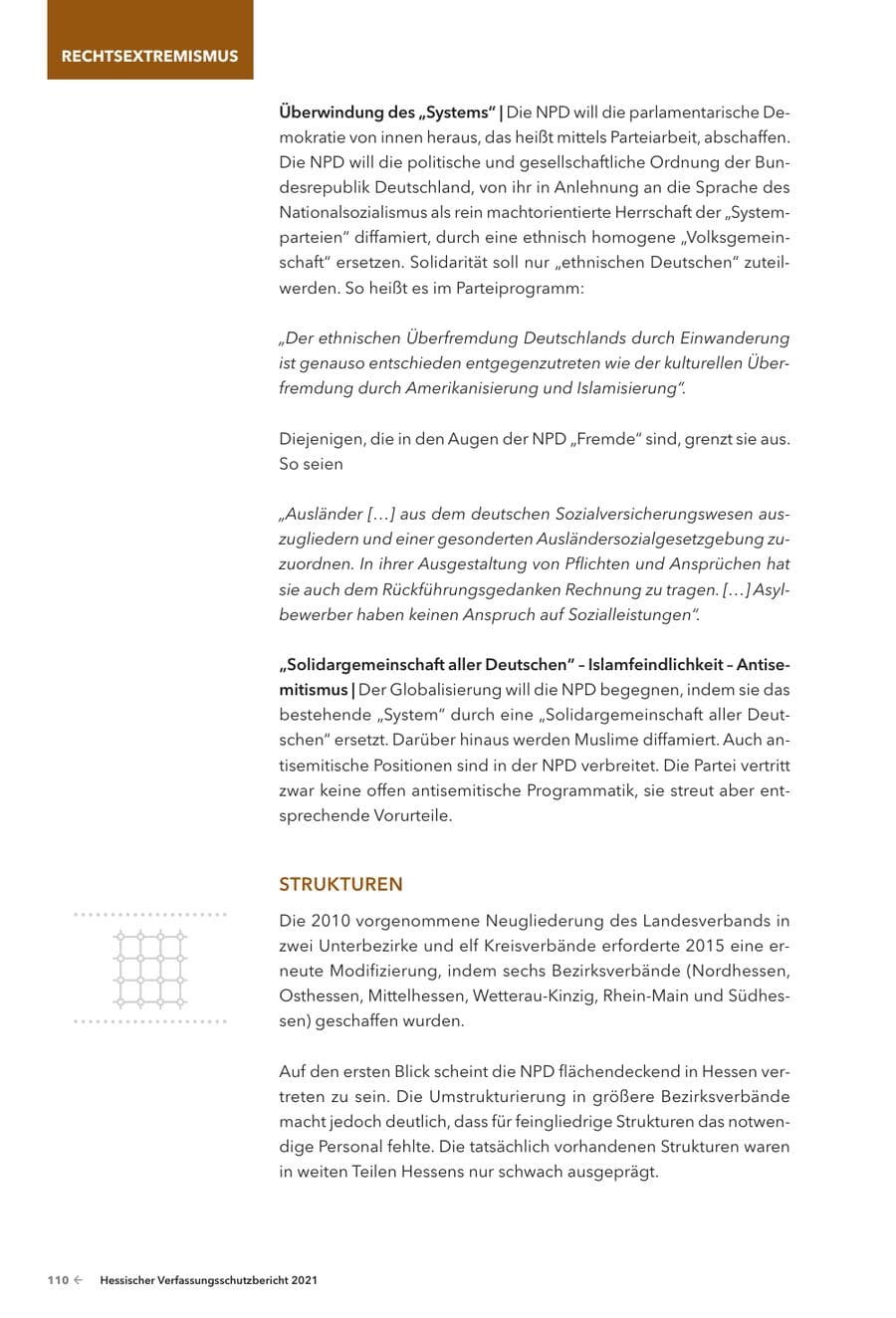 Seite 112 des Verfassungsschutzbericht 2021 Hessen