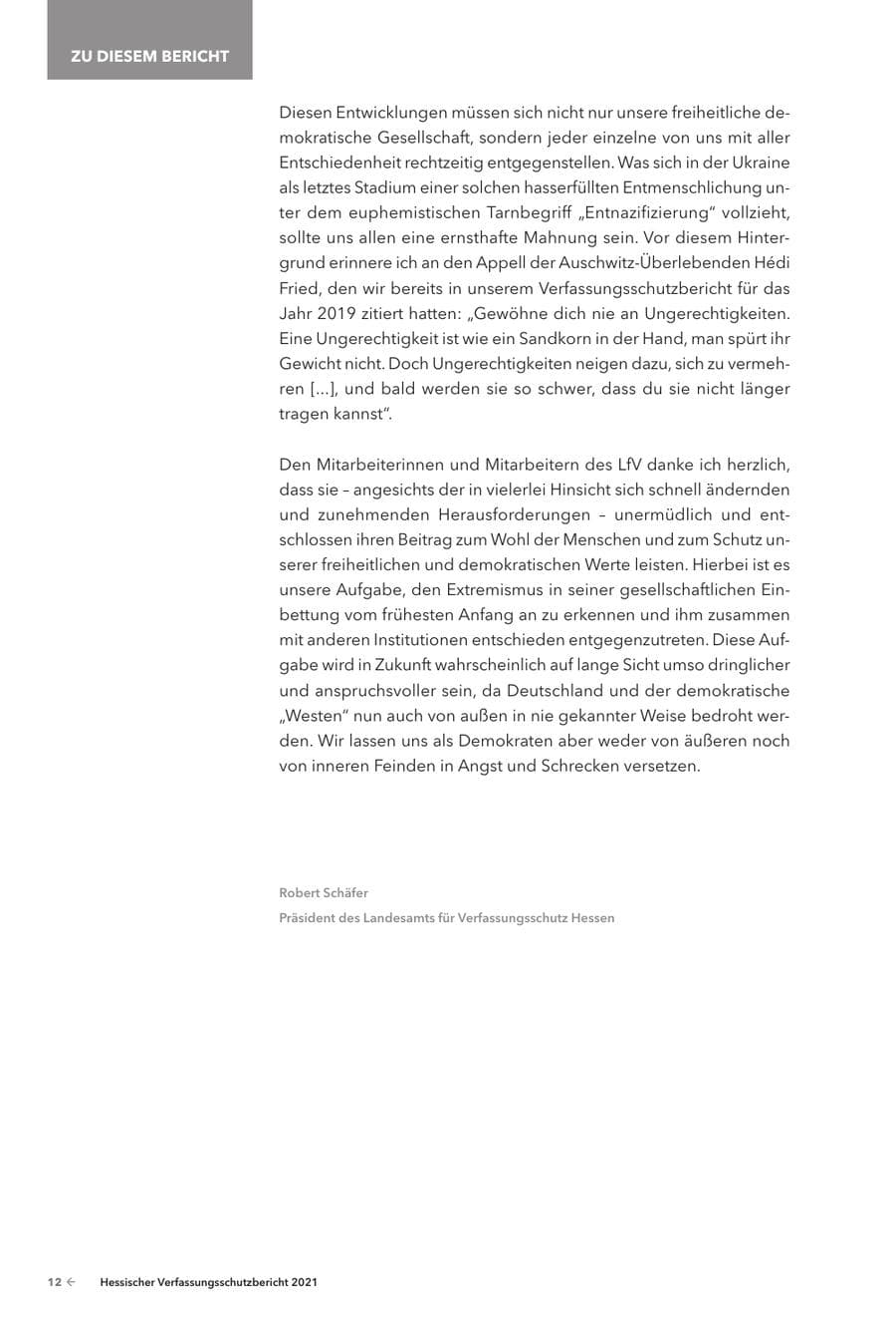 Seite 14 des Verfassungsschutzbericht 2021 Hessen