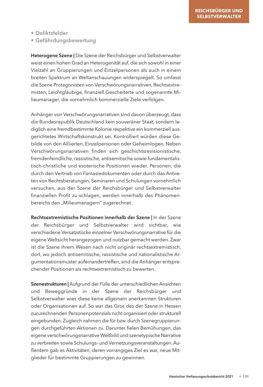 Seite 133 des Verfassungsschutzbericht 2021 Hessen