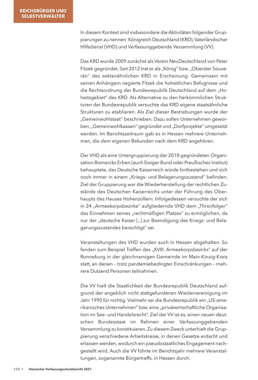 Seite 134 des Verfassungsschutzbericht 2021 Hessen