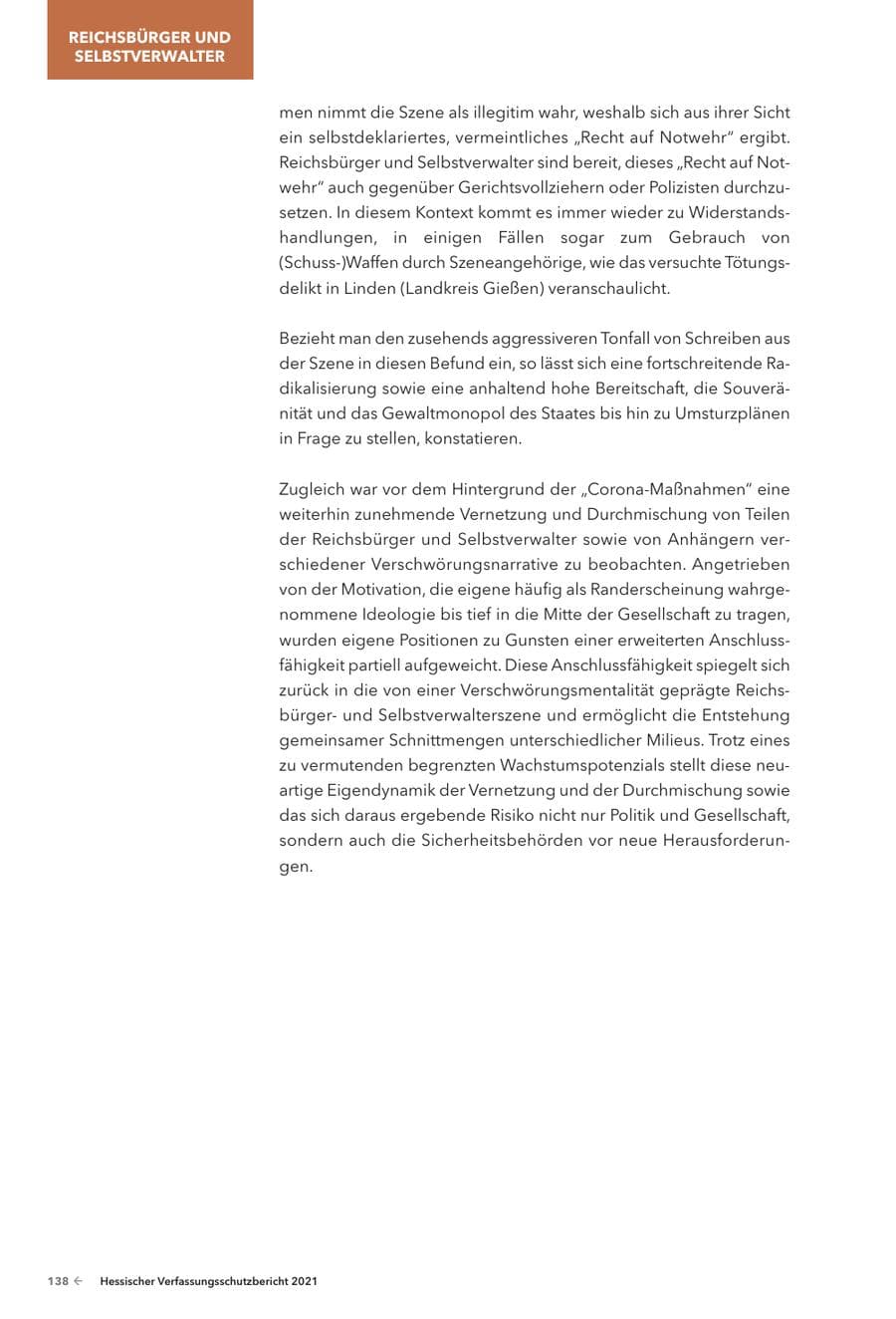 Seite 140 des Verfassungsschutzbericht 2021 Hessen