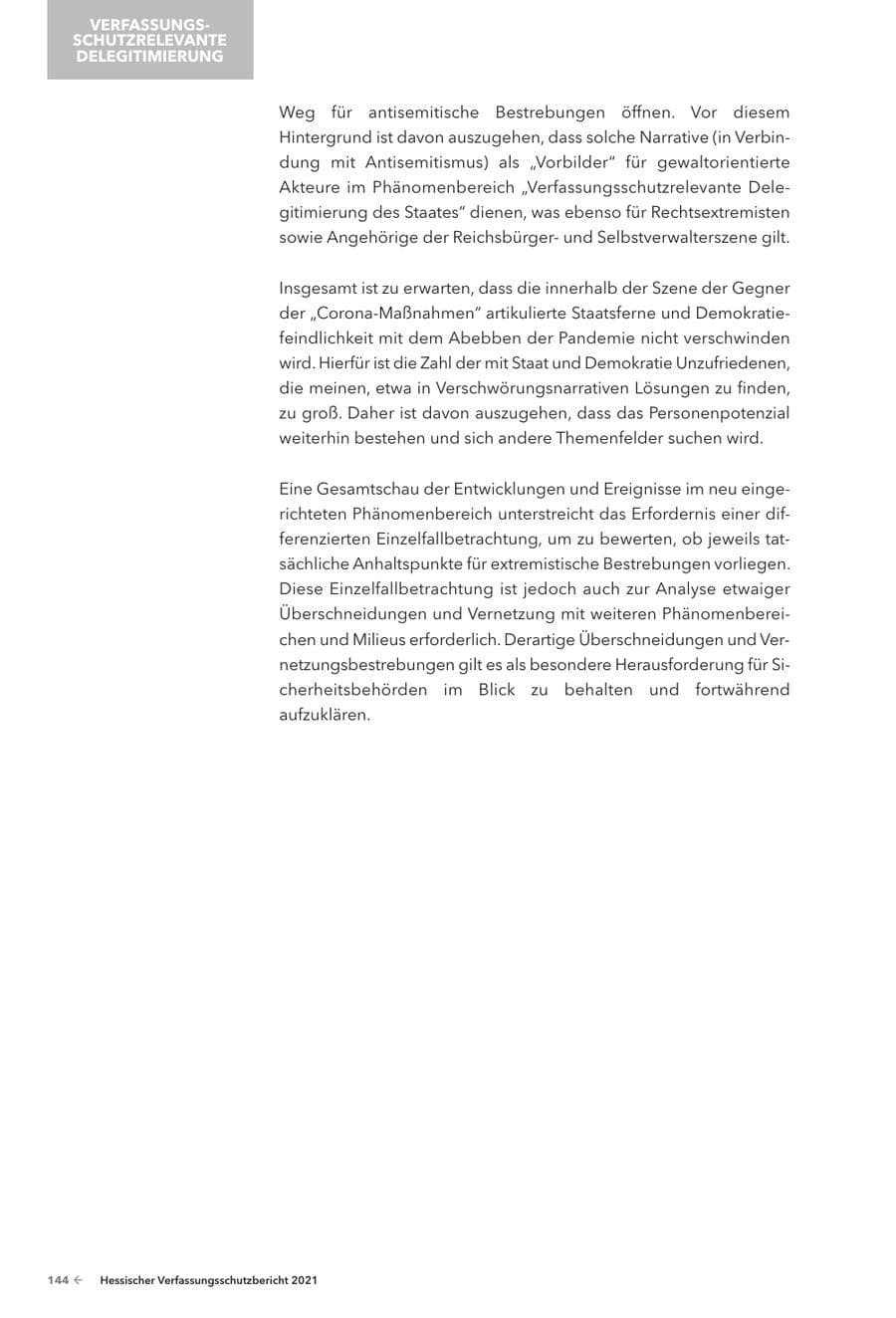 Seite 146 des Verfassungsschutzbericht 2021 Hessen