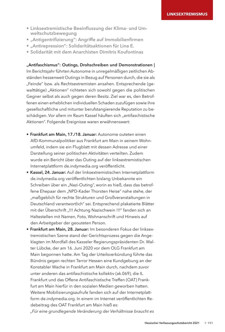 Seite 153 des Verfassungsschutzbericht 2021 Hessen