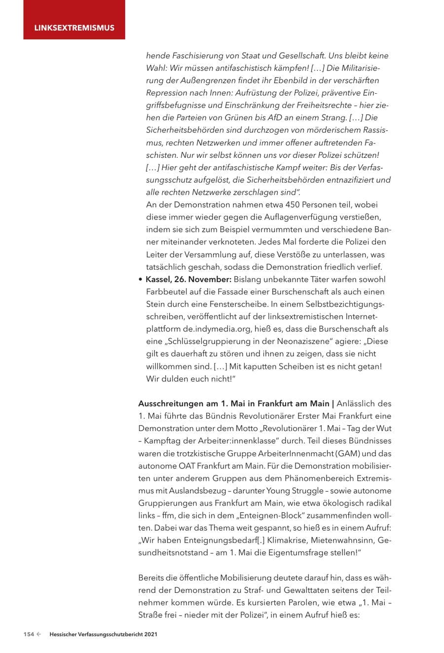 Seite 156 des Verfassungsschutzbericht 2021 Hessen