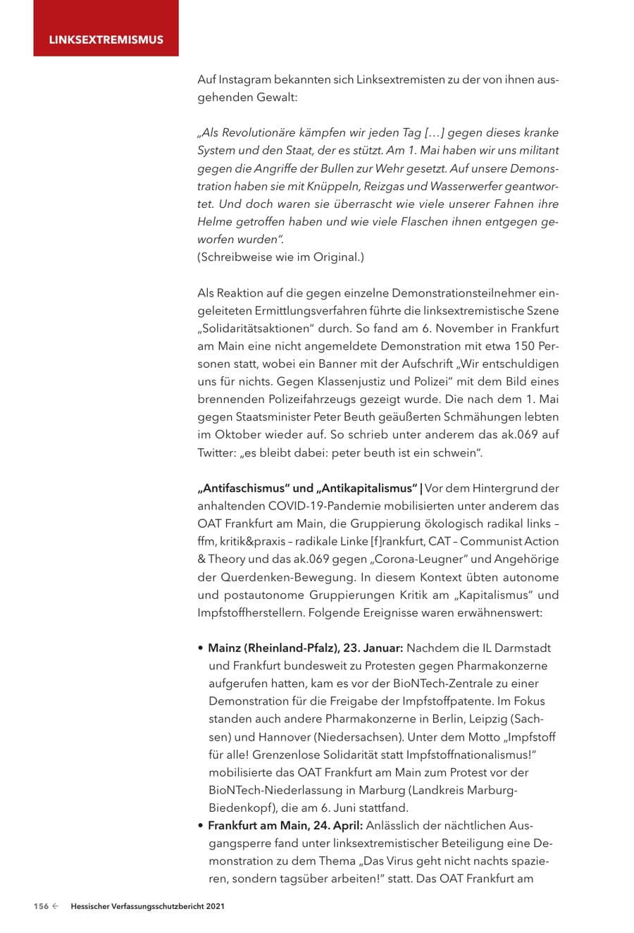 Seite 158 des Verfassungsschutzbericht 2021 Hessen