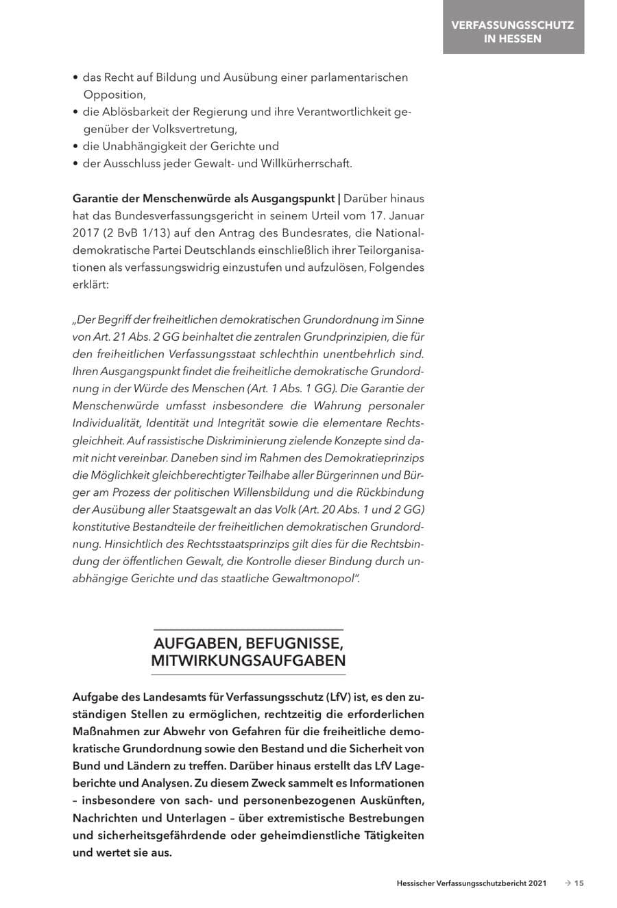 Seite 17 des Verfassungsschutzbericht 2021 Hessen