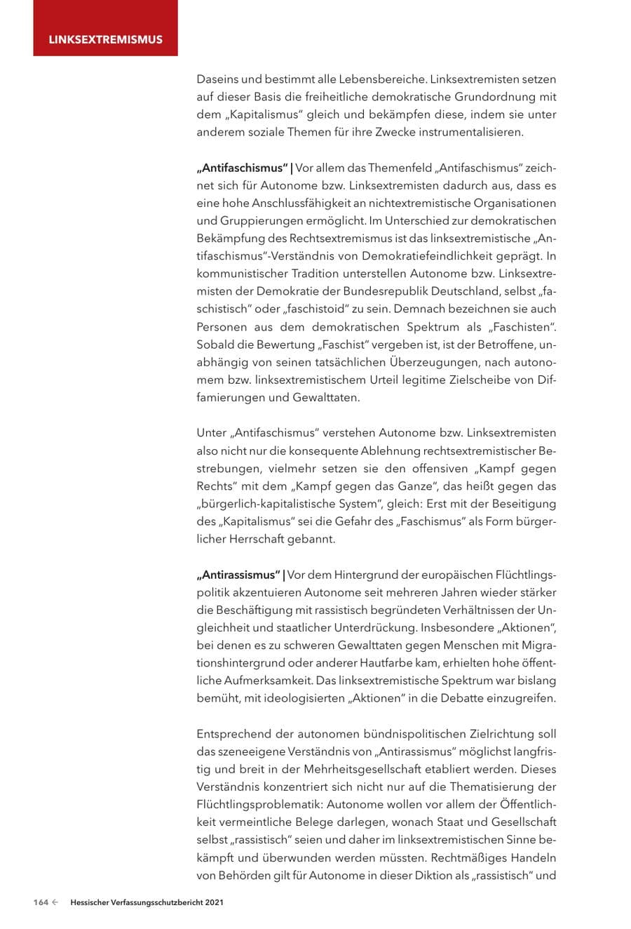 Seite 166 des Verfassungsschutzbericht 2021 Hessen