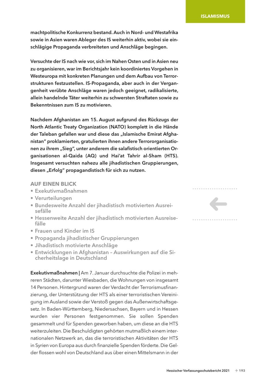 Seite 195 des Verfassungsschutzbericht 2021 Hessen