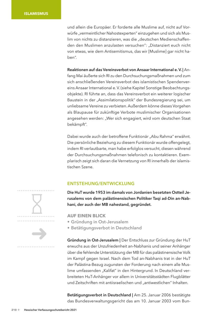 Seite 212 des Verfassungsschutzbericht 2021 Hessen