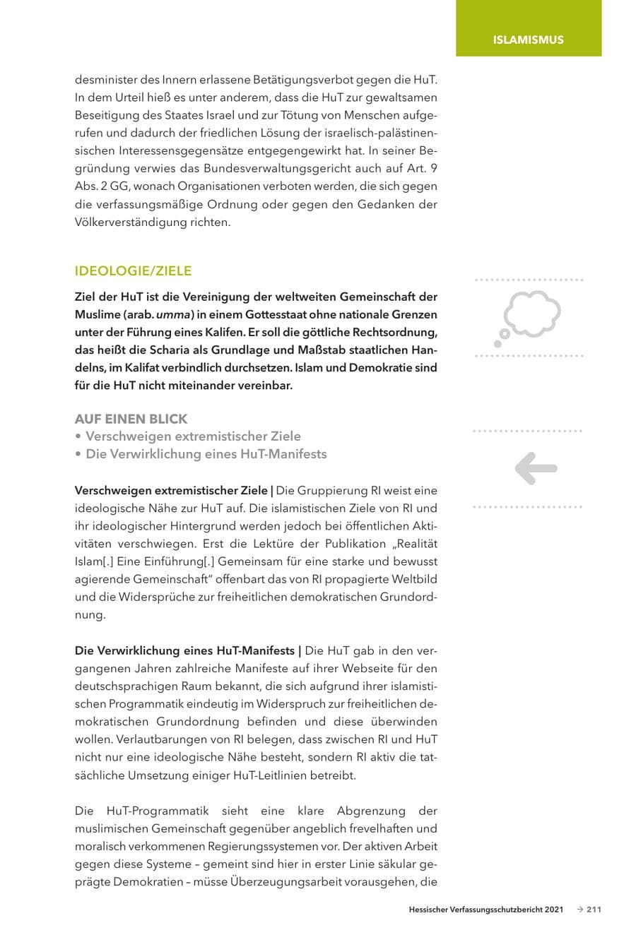 Seite 213 des Verfassungsschutzbericht 2021 Hessen