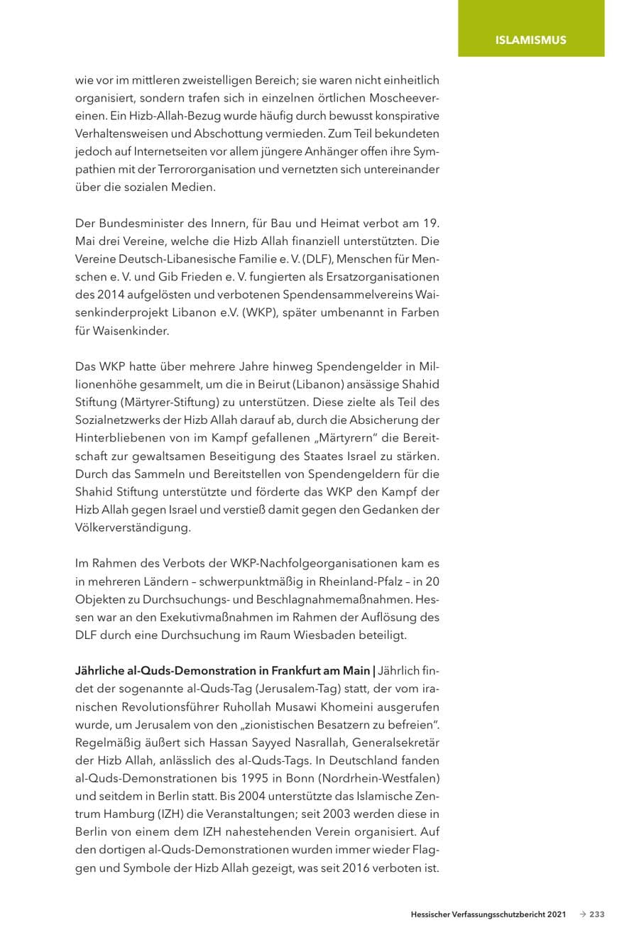 Seite 235 des Verfassungsschutzbericht 2021 Hessen