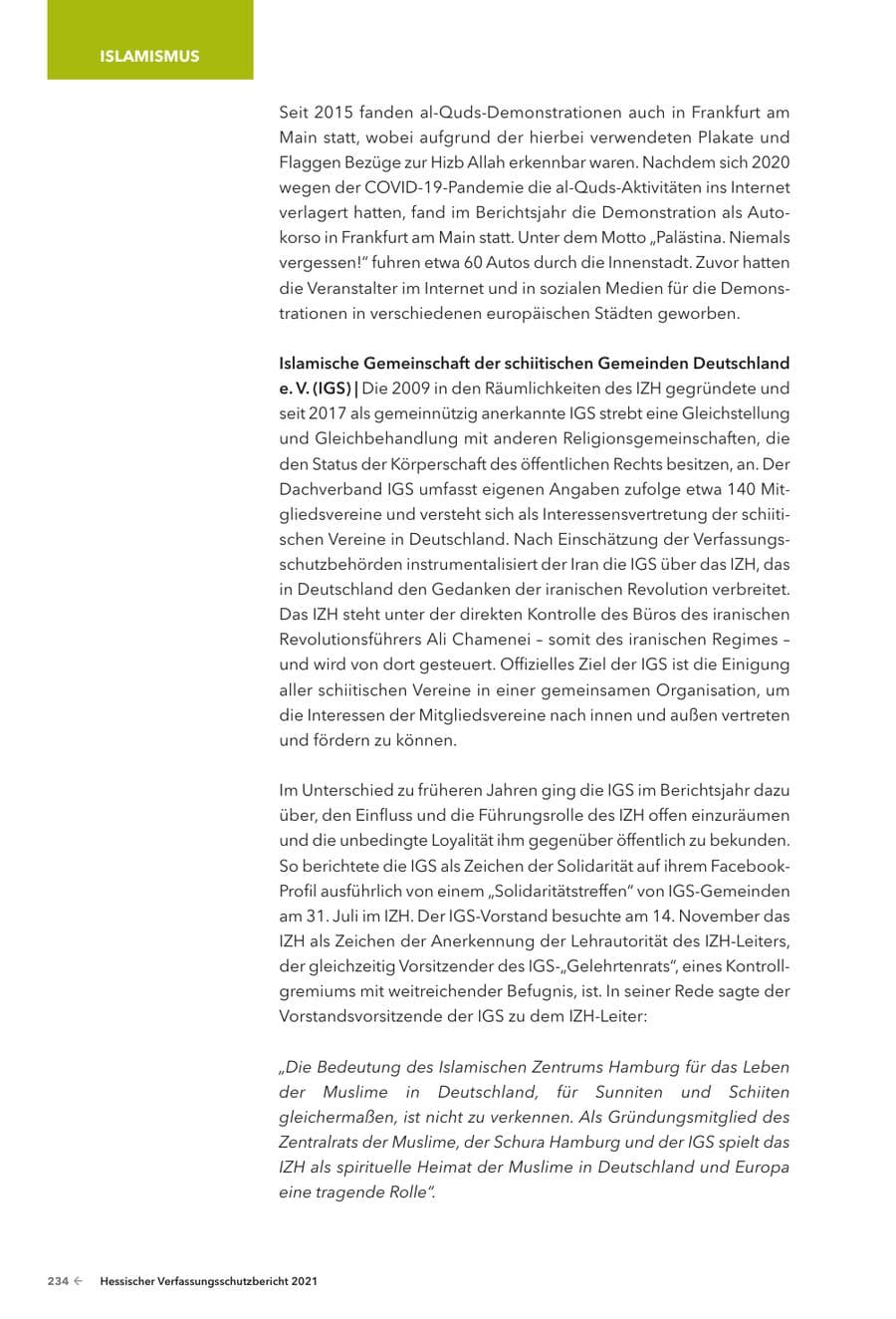 Seite 236 des Verfassungsschutzbericht 2021 Hessen