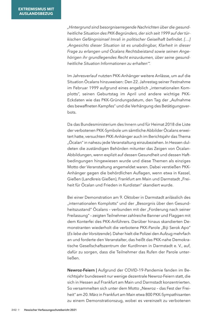 Seite 244 des Verfassungsschutzbericht 2021 Hessen