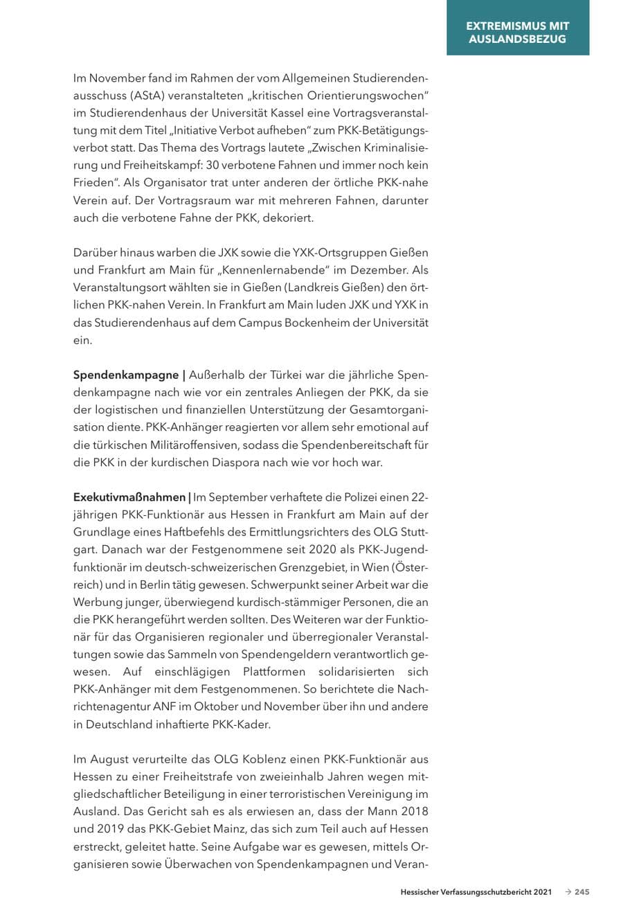 Seite 247 des Verfassungsschutzbericht 2021 Hessen