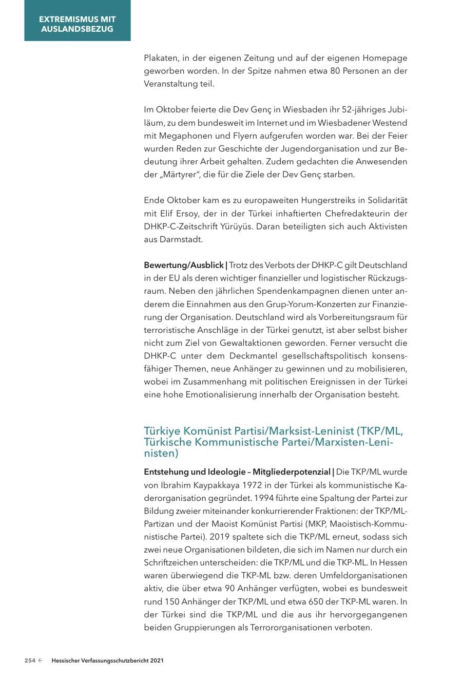Seite 256 des Verfassungsschutzbericht 2021 Hessen