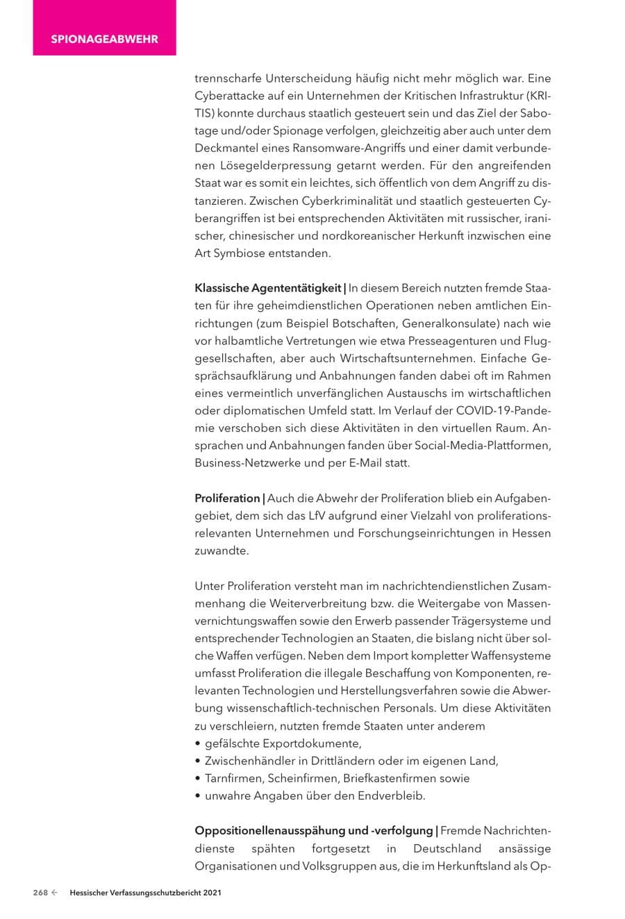 Seite 270 des Verfassungsschutzbericht 2021 Hessen