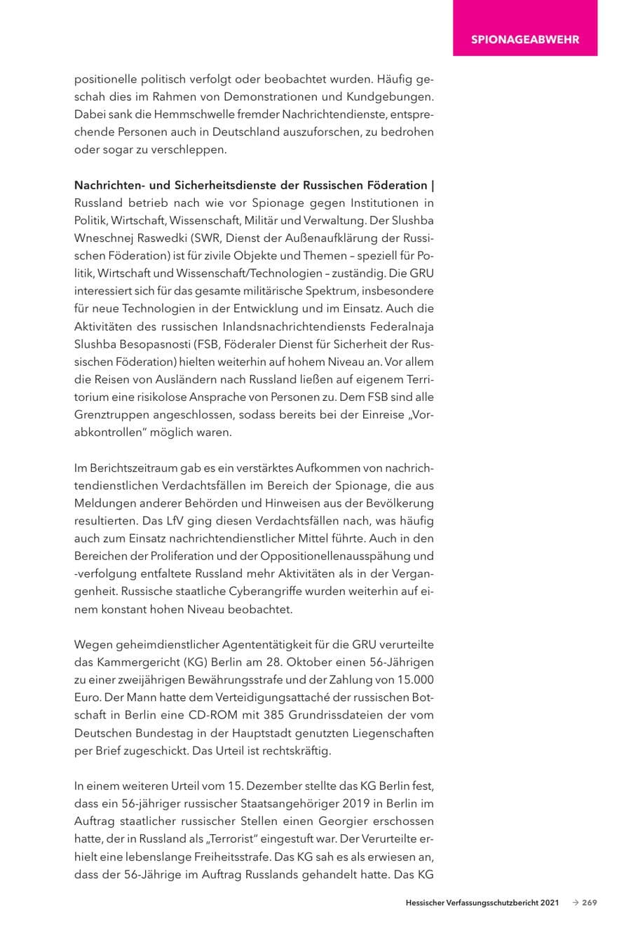 Seite 271 des Verfassungsschutzbericht 2021 Hessen