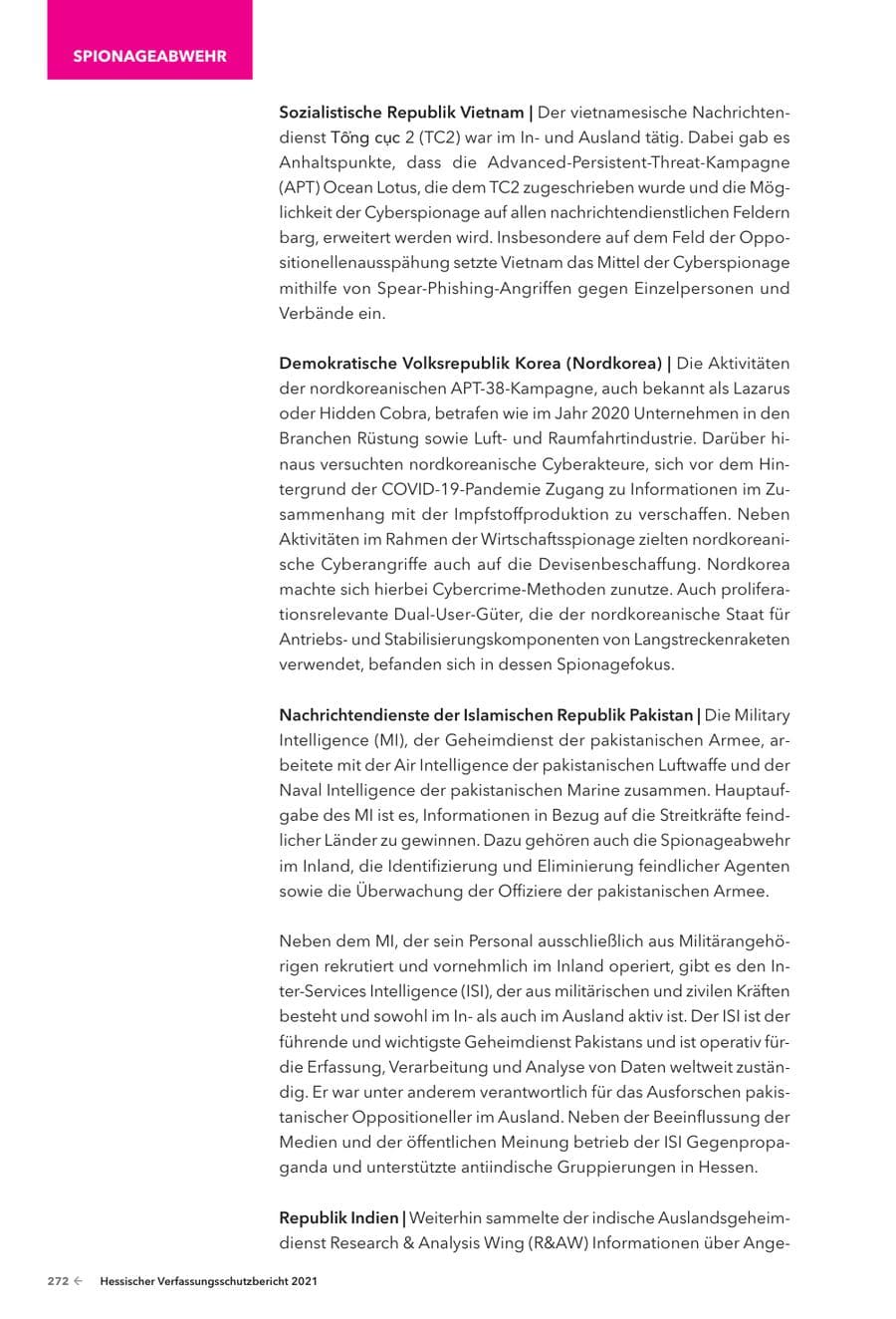 Seite 274 des Verfassungsschutzbericht 2021 Hessen