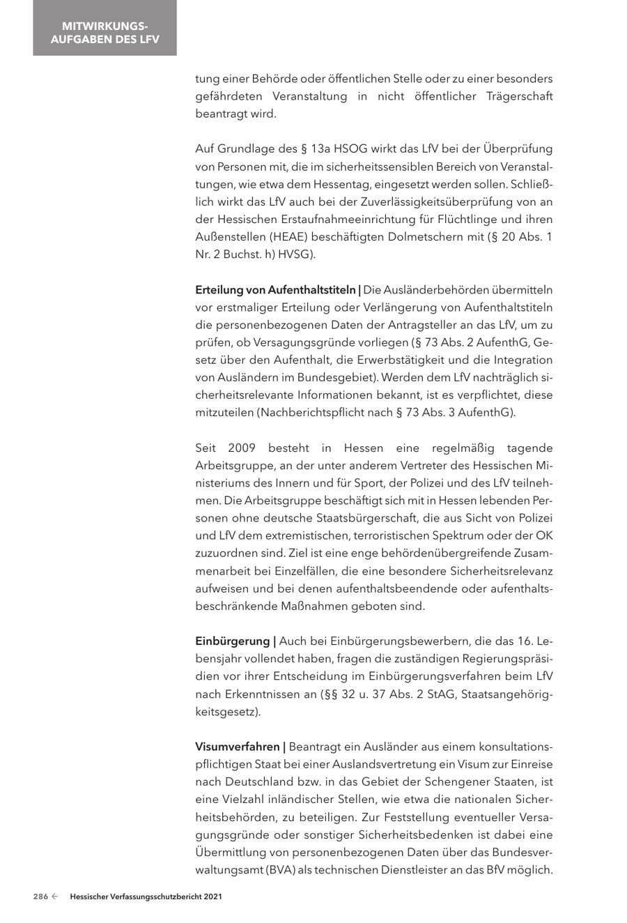Seite 288 des Verfassungsschutzbericht 2021 Hessen