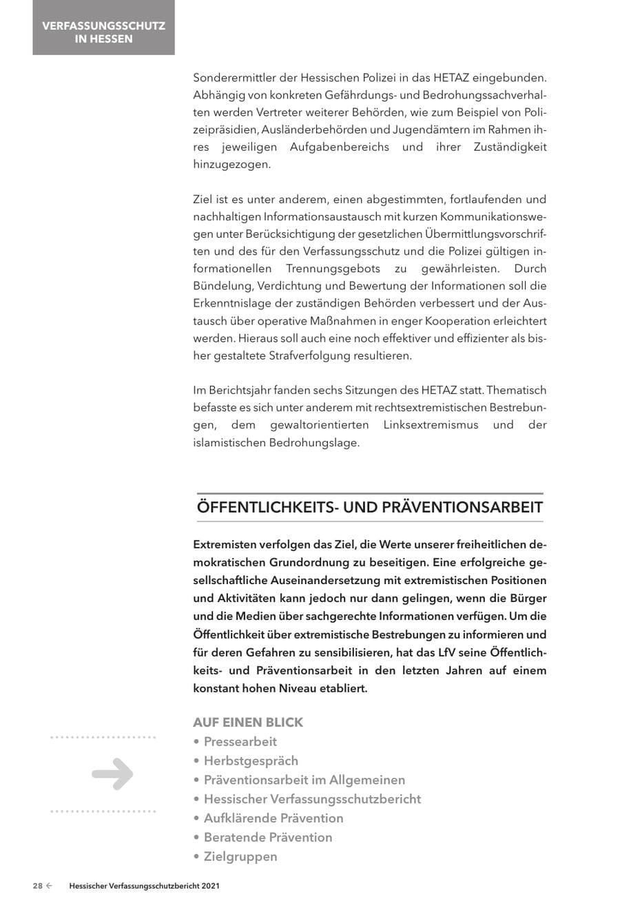 Seite 30 des Verfassungsschutzbericht 2021 Hessen