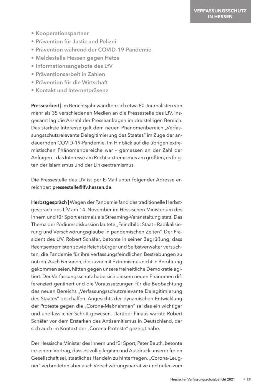 Seite 31 des Verfassungsschutzbericht 2021 Hessen