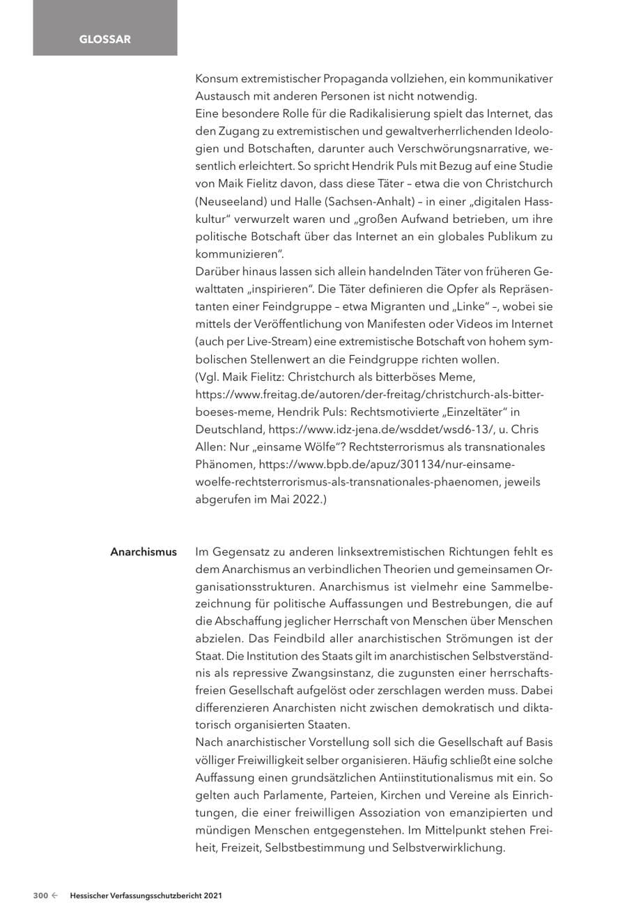 Seite 302 des Verfassungsschutzbericht 2021 Hessen