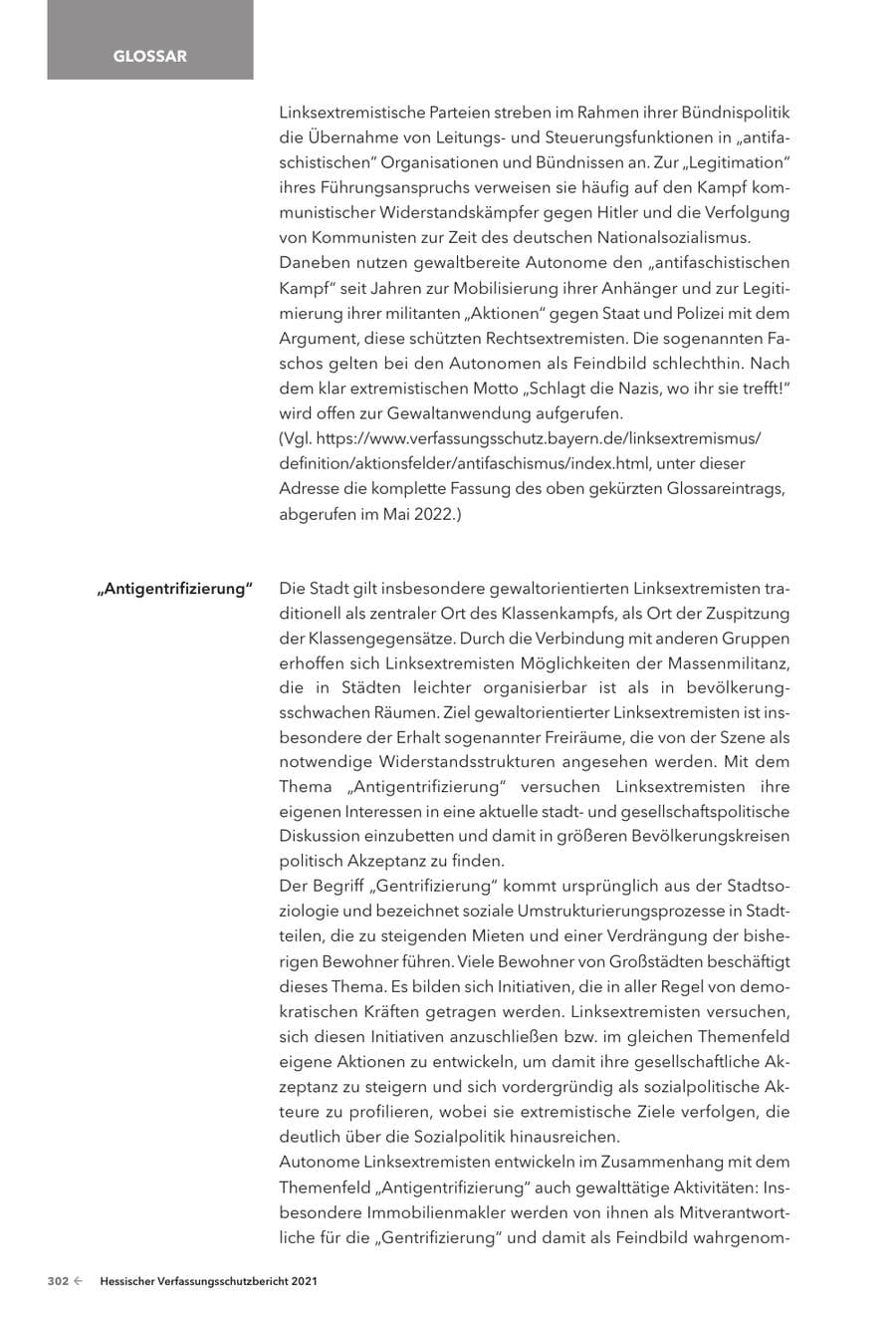 Seite 304 des Verfassungsschutzbericht 2021 Hessen