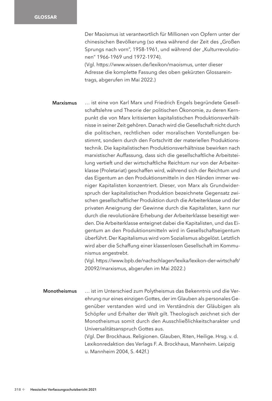 Seite 320 des Verfassungsschutzbericht 2021 Hessen