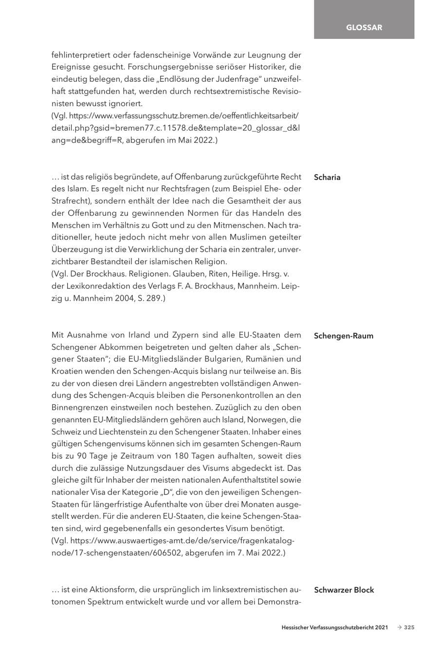 Seite 327 des Verfassungsschutzbericht 2021 Hessen