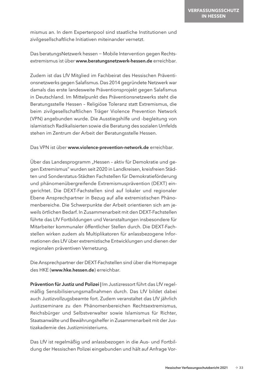 Seite 35 des Verfassungsschutzbericht 2021 Hessen