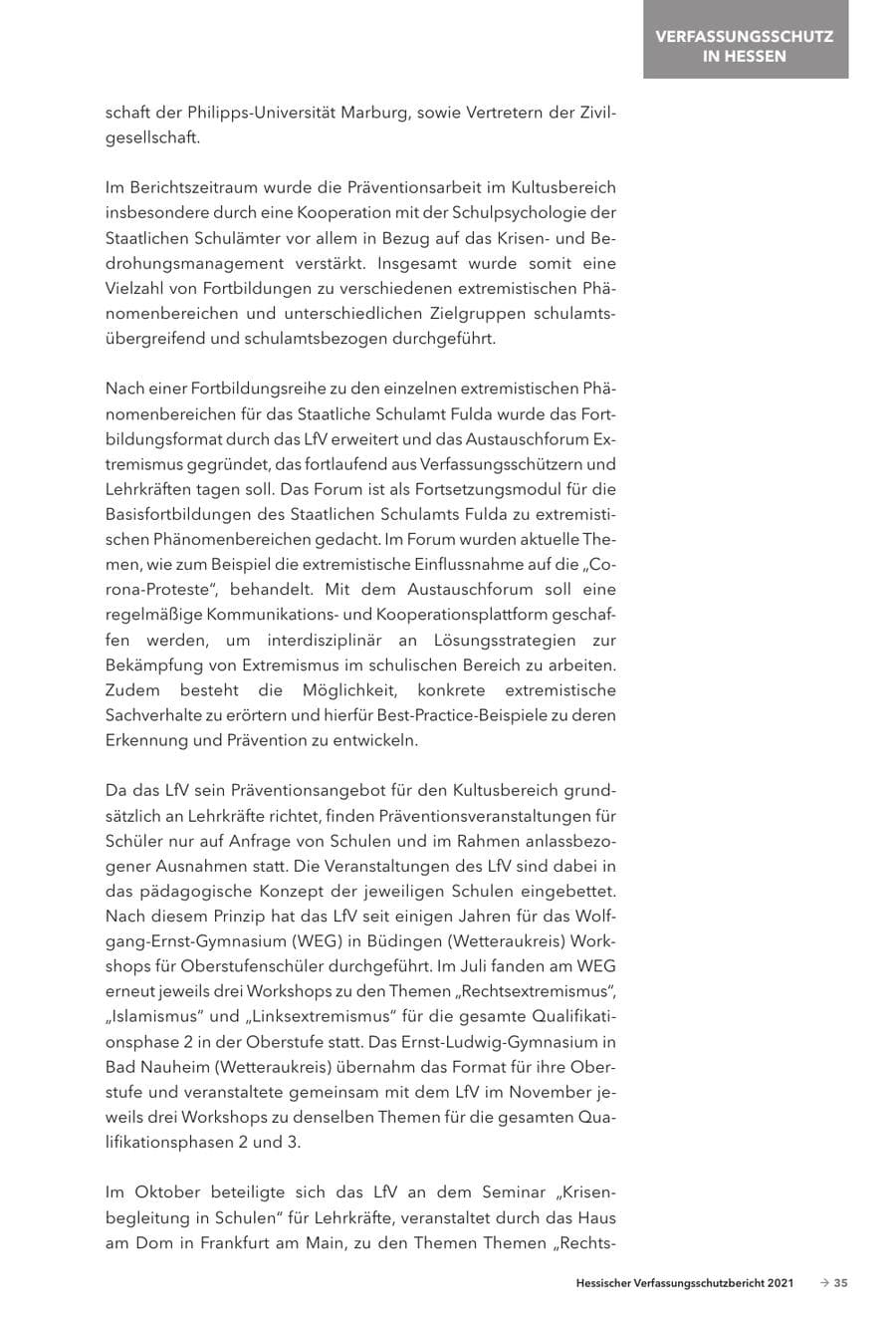 Seite 37 des Verfassungsschutzbericht 2021 Hessen
