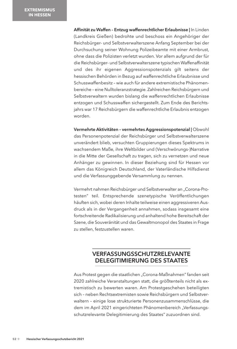 Seite 54 des Verfassungsschutzbericht 2021 Hessen