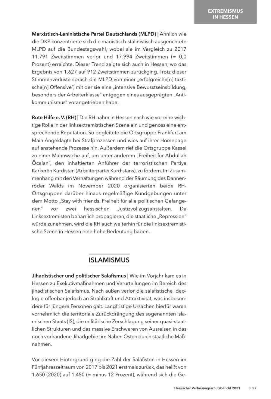 Seite 59 des Verfassungsschutzbericht 2021 Hessen