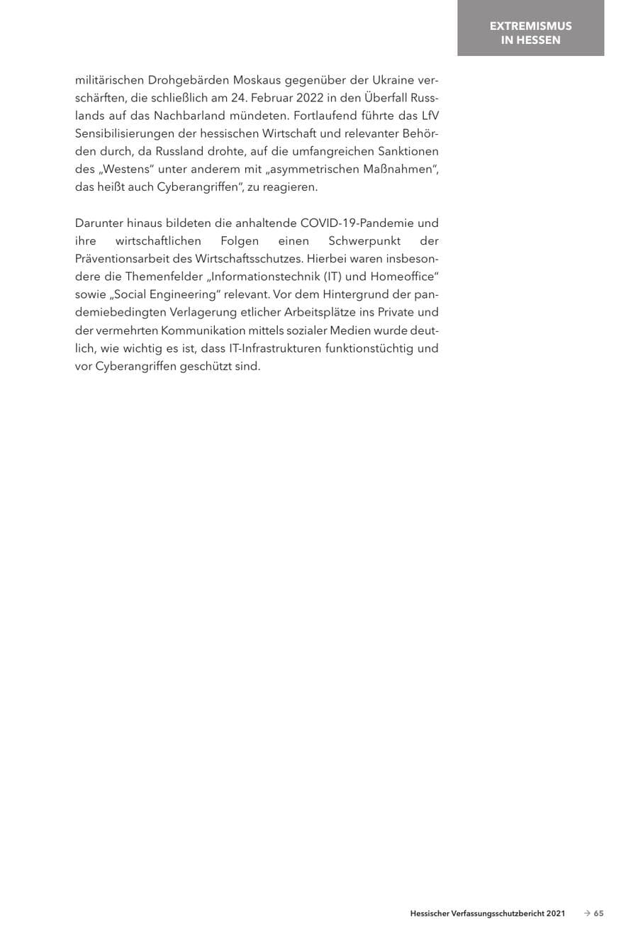 Seite 67 des Verfassungsschutzbericht 2021 Hessen