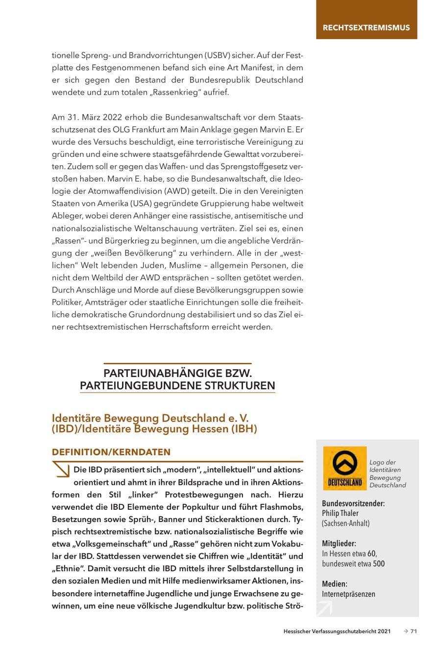 Seite 73 des Verfassungsschutzbericht 2021 Hessen