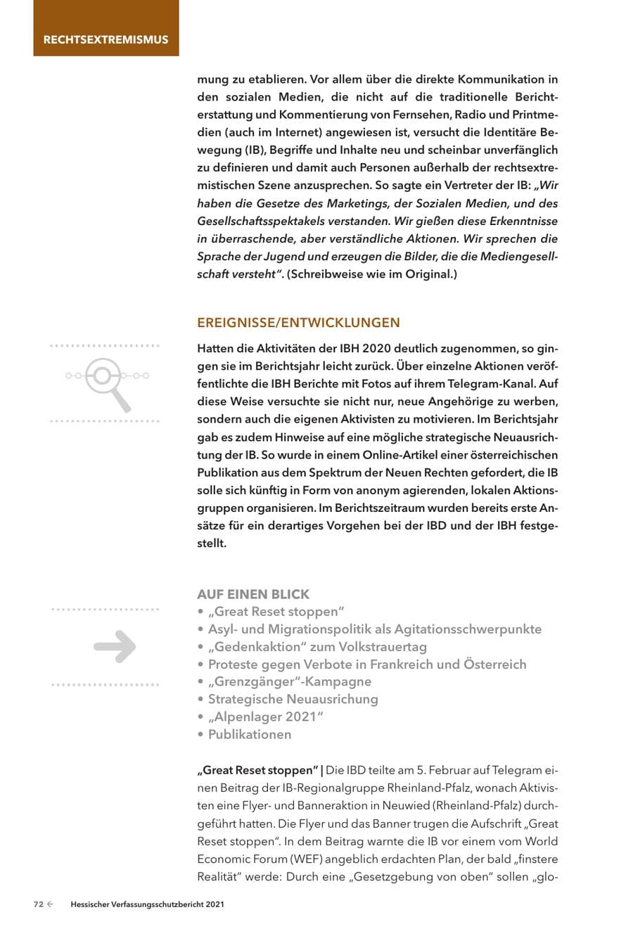 Seite 74 des Verfassungsschutzbericht 2021 Hessen