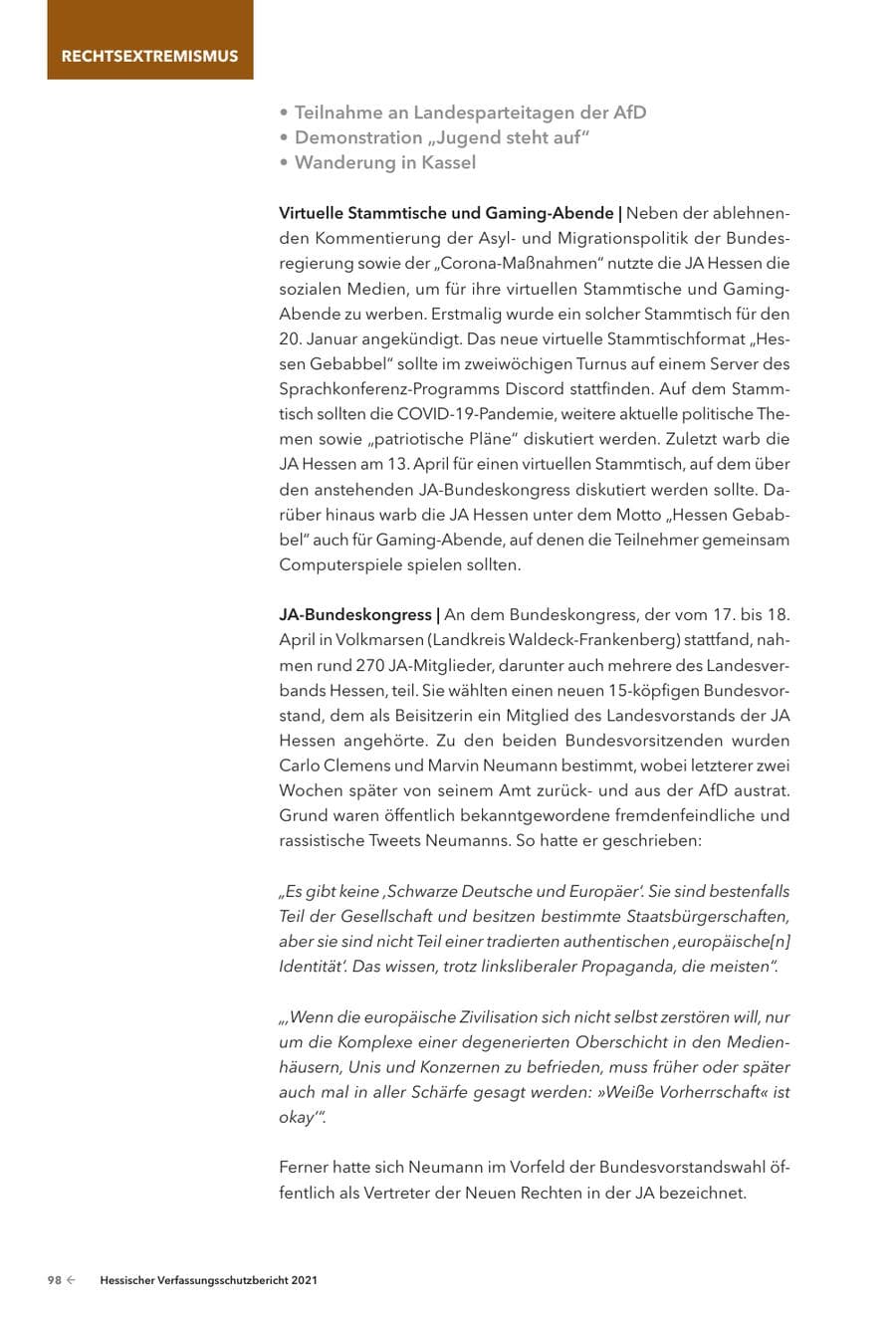 Seite 100 des Verfassungsschutzbericht 2021 Hessen