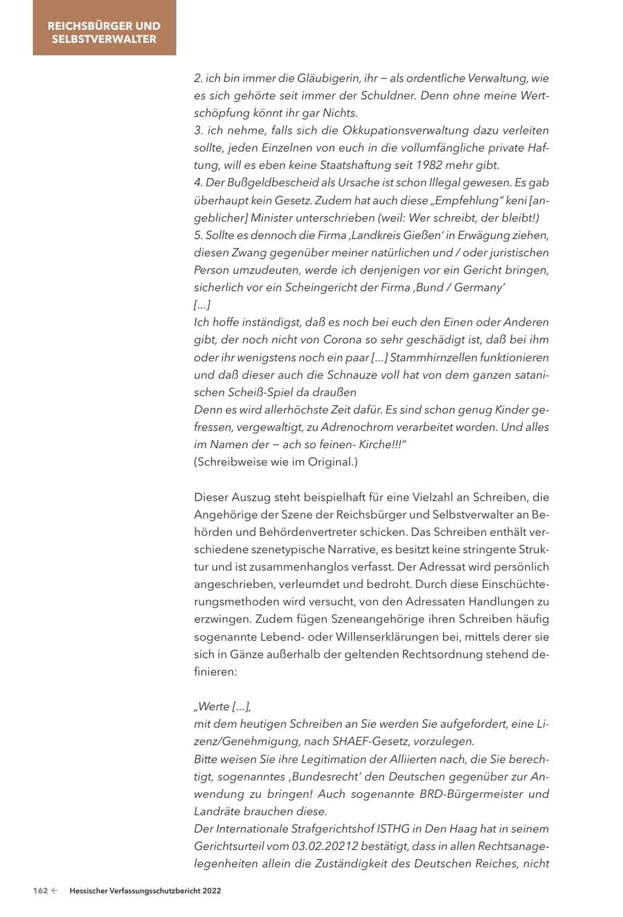 Seite 164 des Verfassungsschutzbericht 2022 Hessen