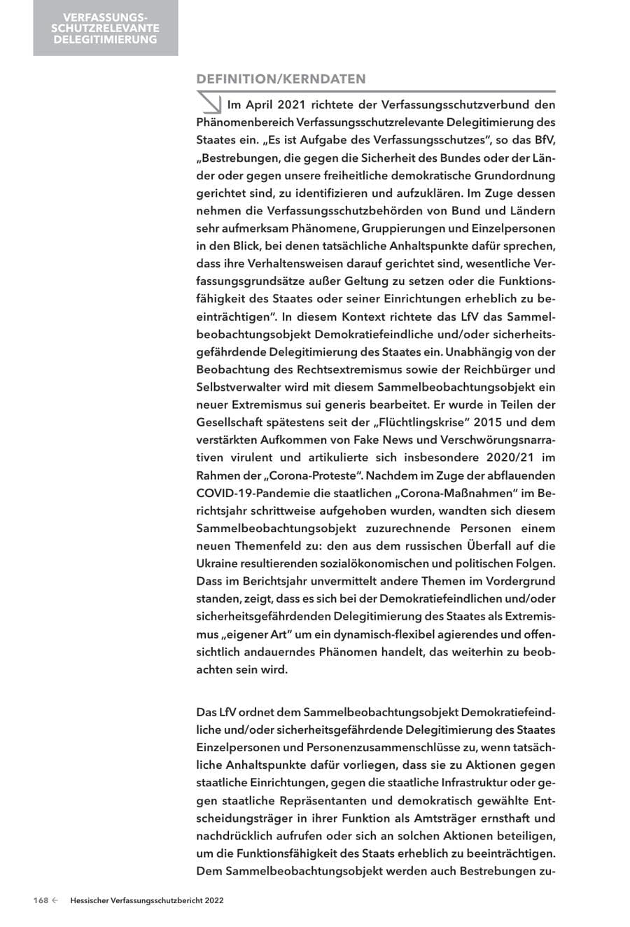 Seite 170 des Verfassungsschutzbericht 2022 Hessen
