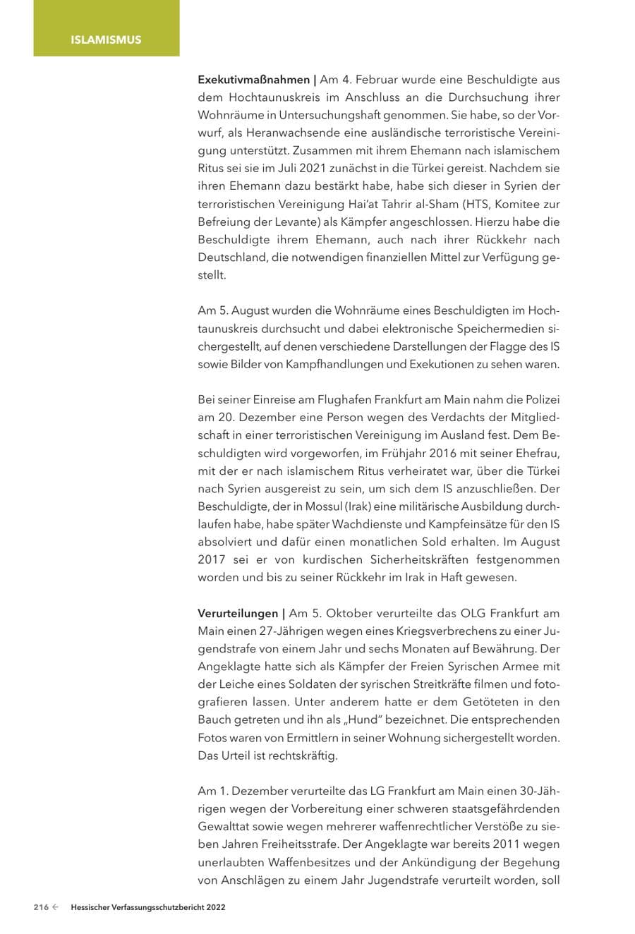 Seite 218 des Verfassungsschutzbericht 2022 Hessen