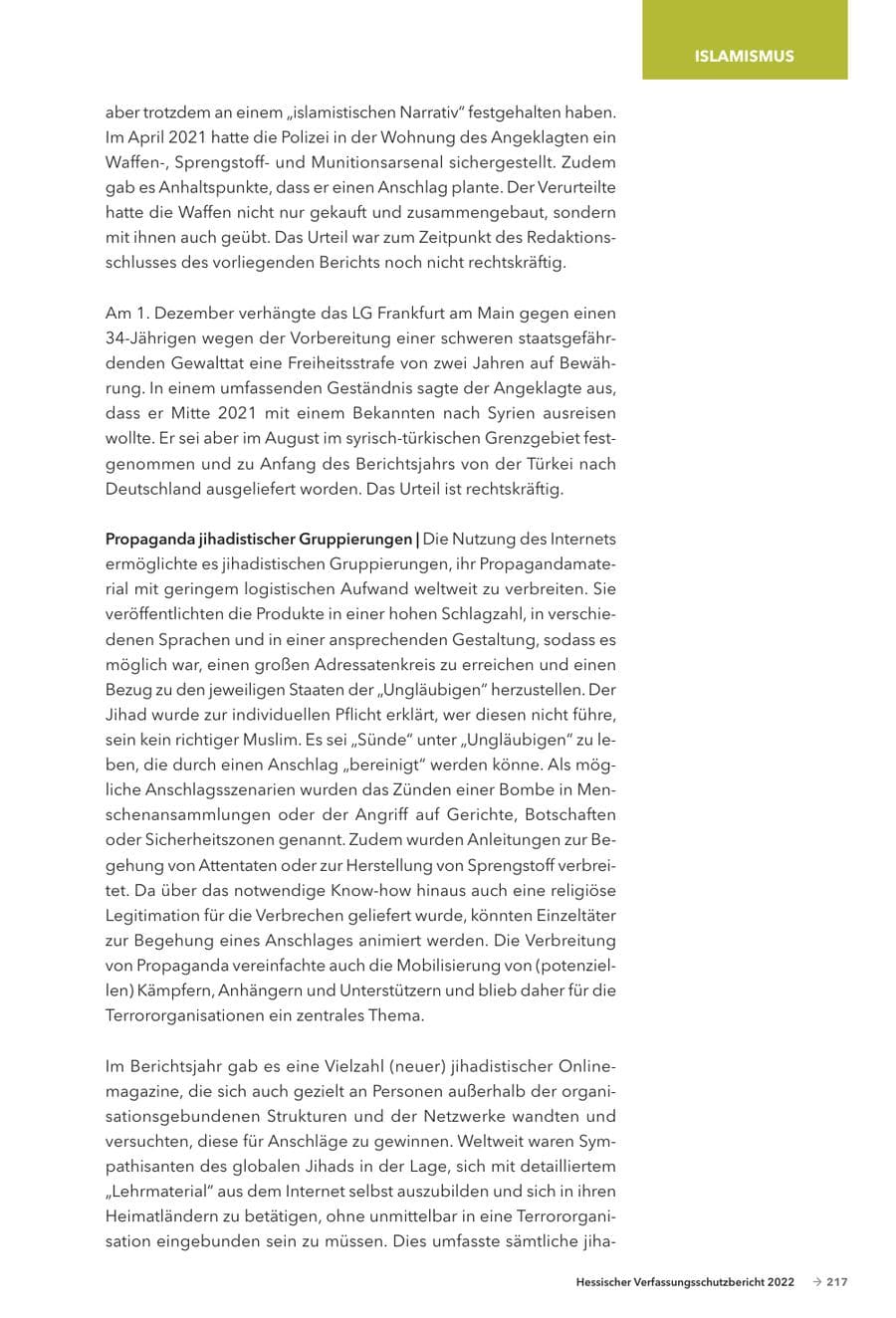 Seite 219 des Verfassungsschutzbericht 2022 Hessen