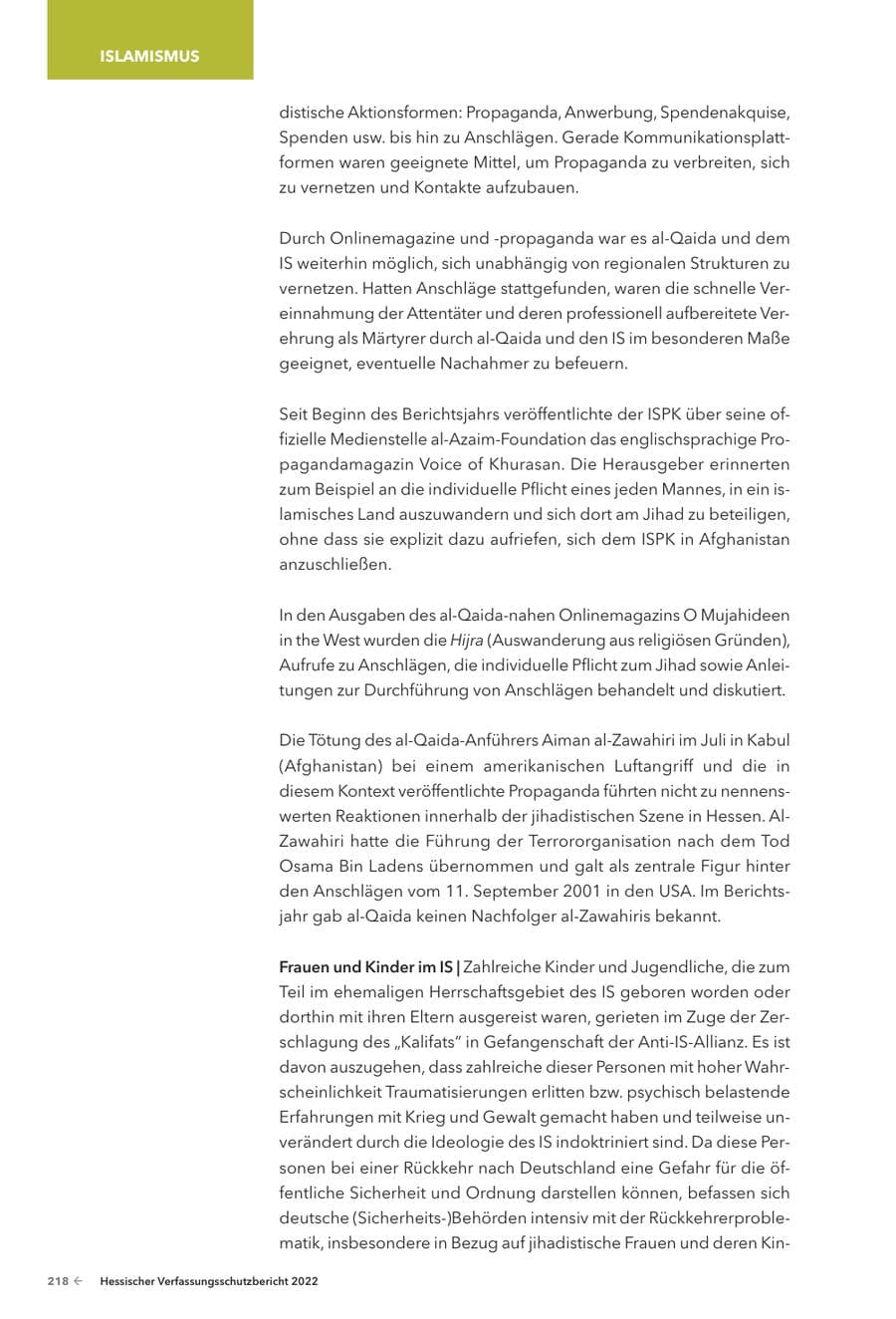 Seite 220 des Verfassungsschutzbericht 2022 Hessen