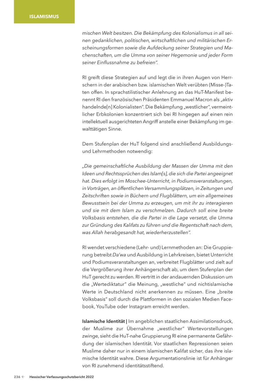 Seite 238 des Verfassungsschutzbericht 2022 Hessen