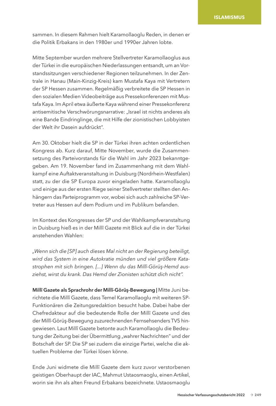 Seite 251 des Verfassungsschutzbericht 2022 Hessen