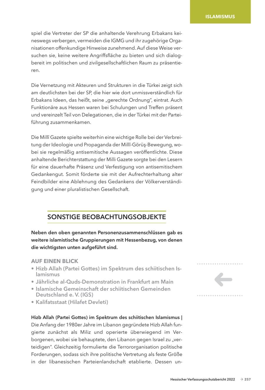 Seite 259 des Verfassungsschutzbericht 2022 Hessen